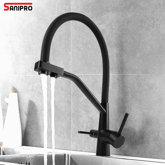 Sanipro Cupc Классические краны Латунный роскошный гибкий выдвижной 3-ходовой кухонный кран с фильтром для питьевой воды и отдельным распылителем